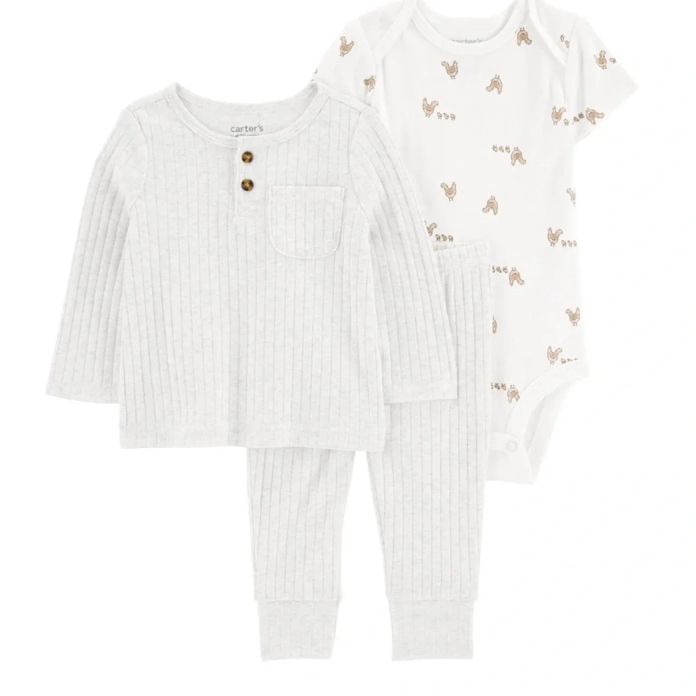 Carter's Light Brown and White 3 Piece Set Size Newborn